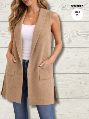 Wilfred Merino Wool Sleeveless Cardigan – M – Beige Open Front Vest